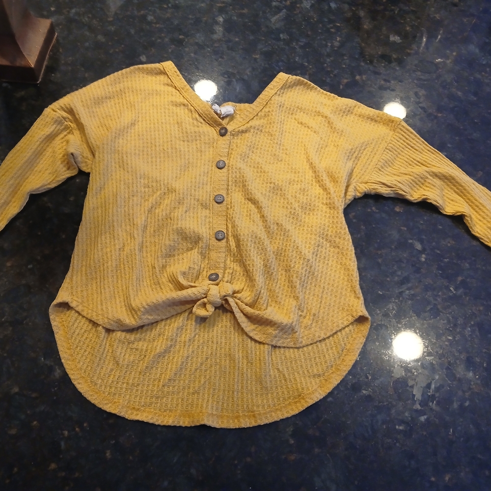 Sky and Sparrow Mustard Knit Button-Up